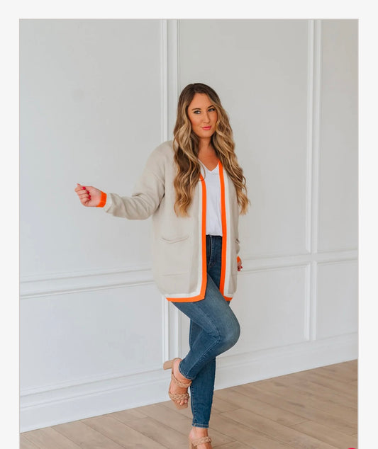 Accent Stripe Taupe Cardigan
