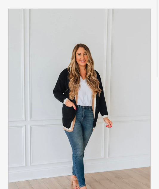 Accent Stripe Black Cardigan