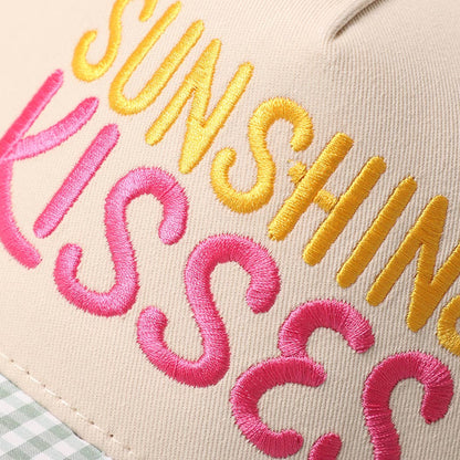 SUNSHINE KISSES Embroidered Gingham Trucker Hat
