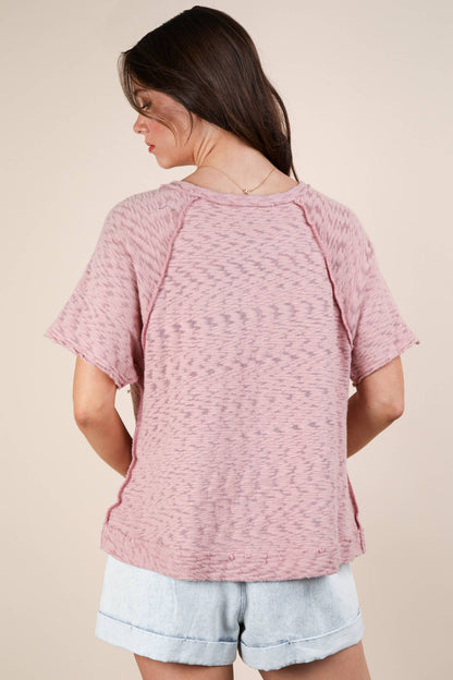 Solid Casual Knit Top with Patch Pocket