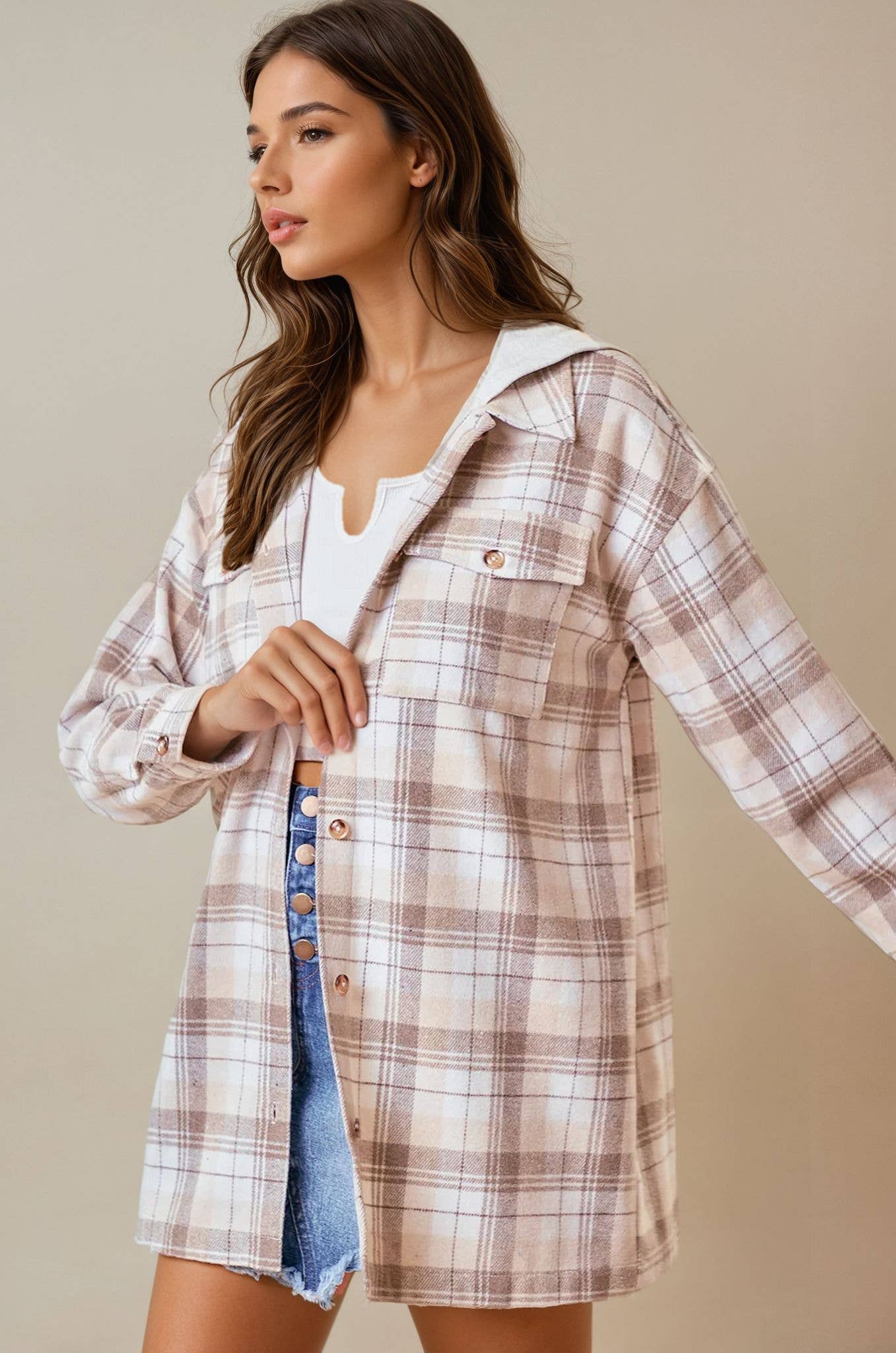 HOODED PLAID JACKET