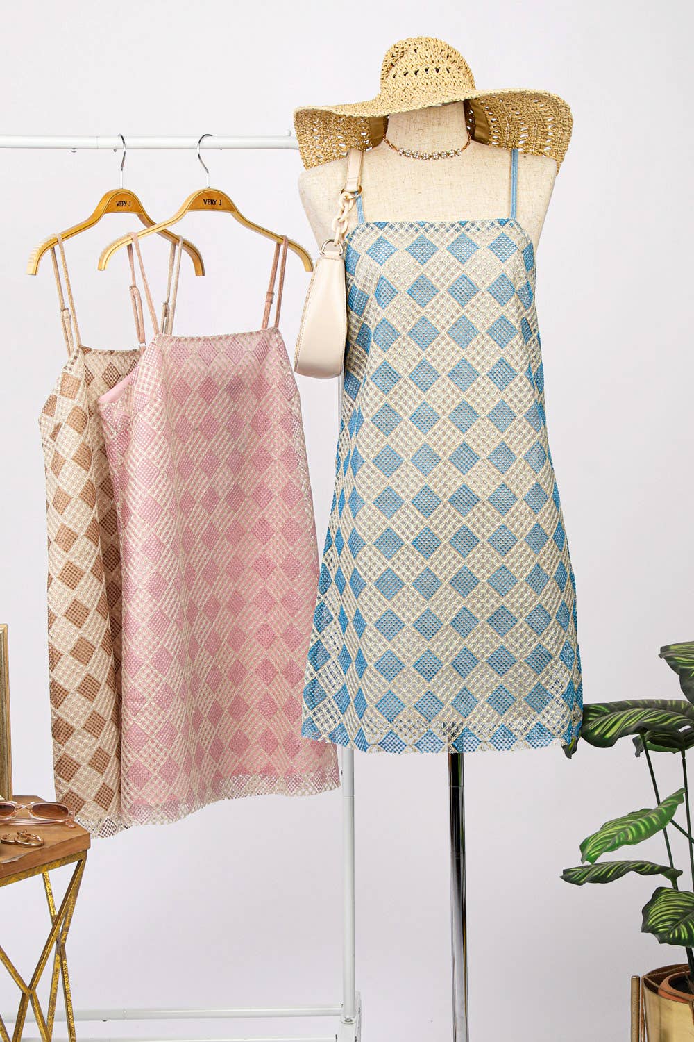 VD33900-Checkered Printed Summer Mini Dress