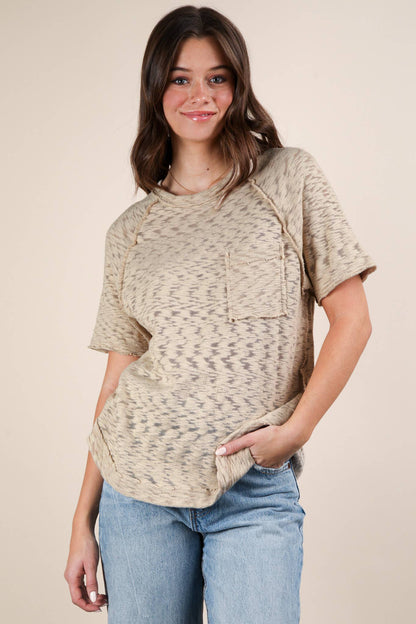 Solid Casual Knit Top with Patch Pocket