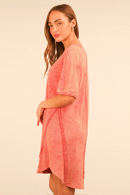 PLUS SIZE Mineral Washed Ribbed Knit Mini Dress