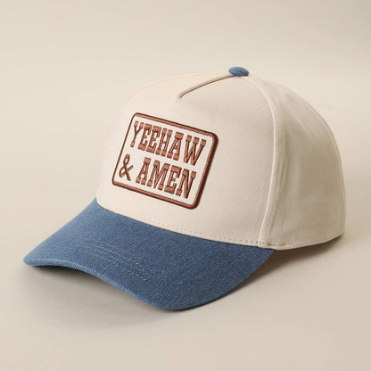 YEEHAW AND AMEN Embroidered Patch Denim Brim Baseball Cap