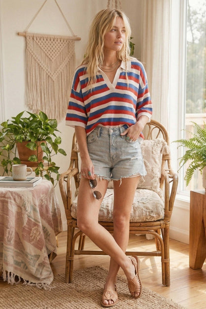 4th of July Americana Striped Lightweight Sweater Top