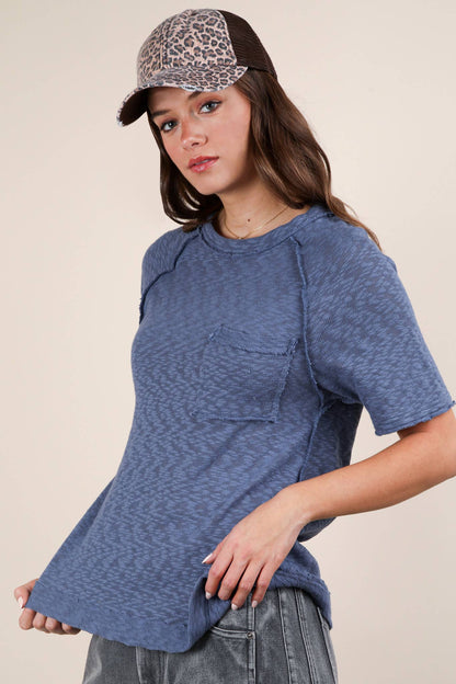 Solid Casual Knit Top with Patch Pocket