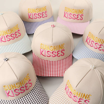 SUNSHINE KISSES Embroidered Gingham Trucker Hat