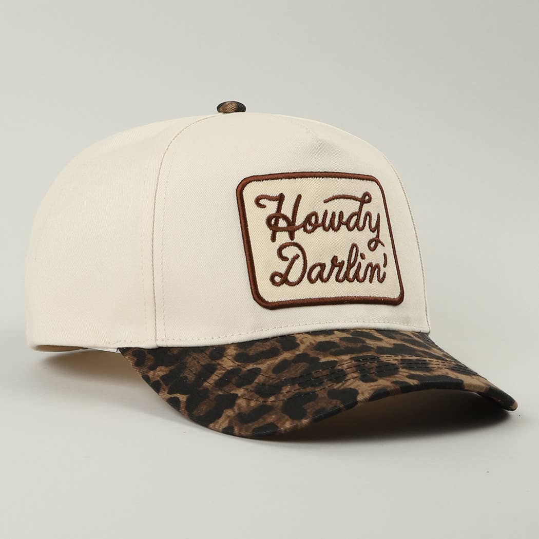 Howdy Darlin Embroidered Patch Leopard Brim Trucker Hat