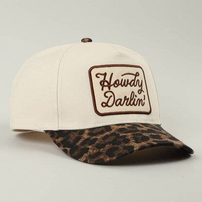 Howdy Darlin Embroidered Patch Leopard Brim Trucker Hat