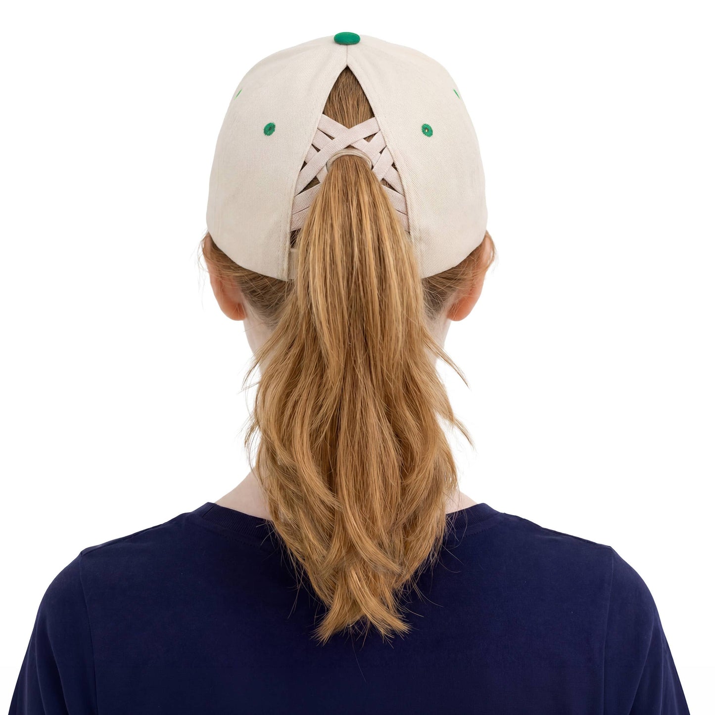 C.C Two Tone Cotton Criss-Cross Back Ponytail Trucker Hat