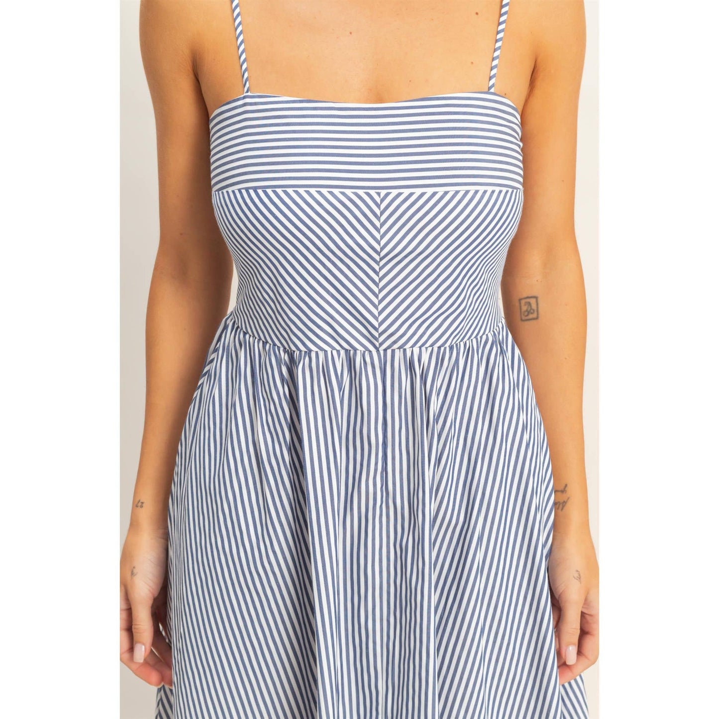 Blue Striped Spaghetti Strap Dress