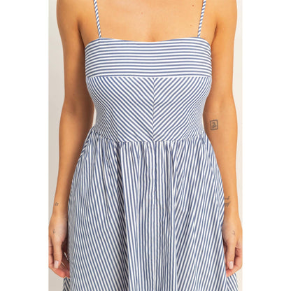 Blue Striped Spaghetti Strap Dress