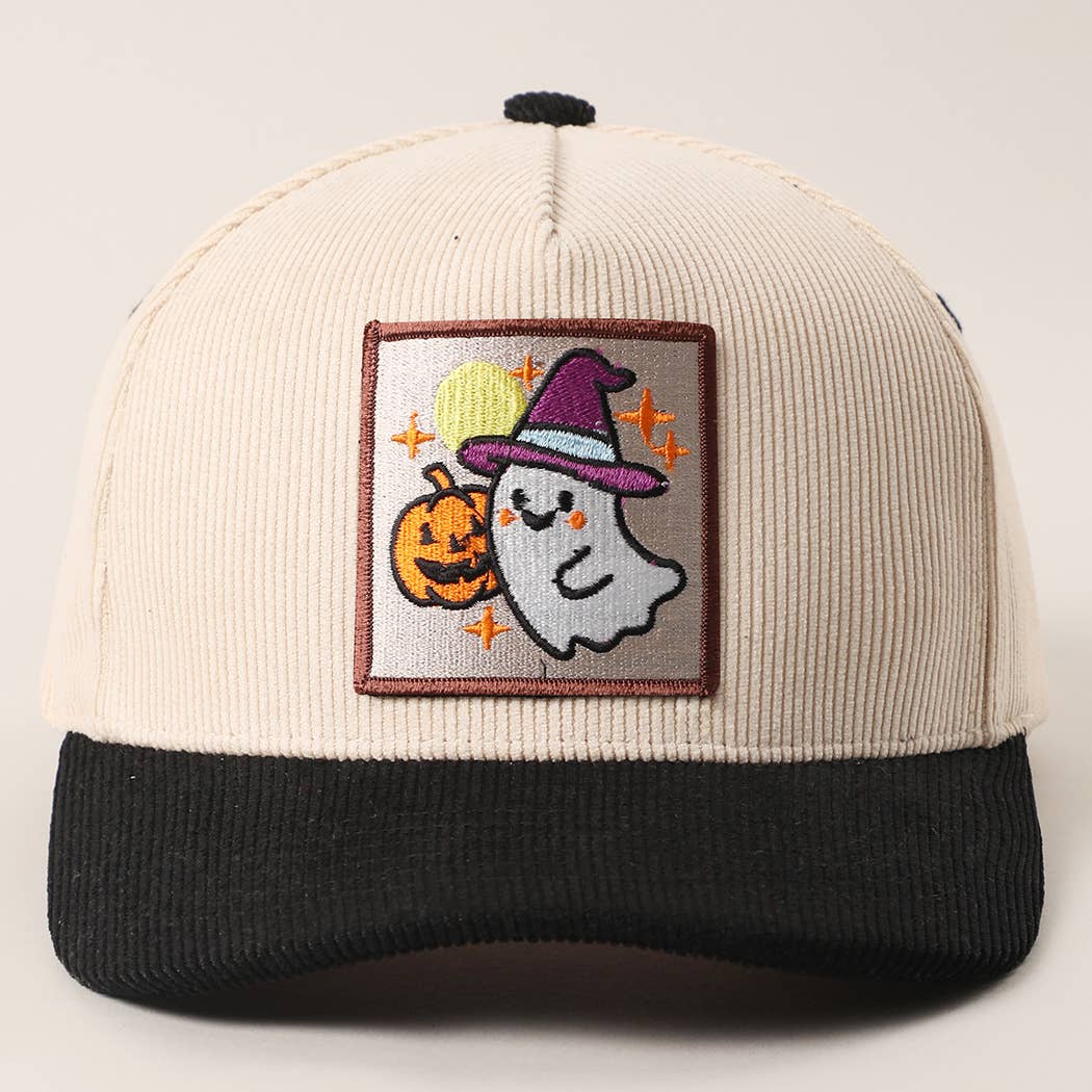 CUTE GHOST Patch Two-Tone Corduroy Trucker Hat