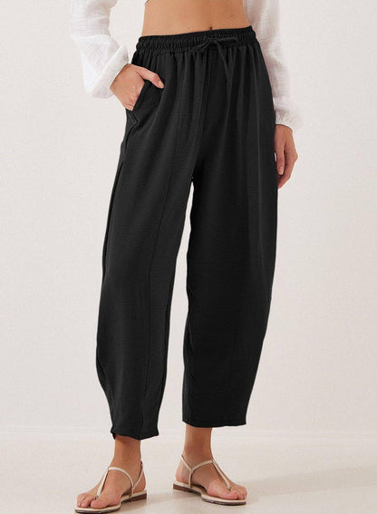 Women's Elastic Waist Drawstring Casual Cropped Harem Pants