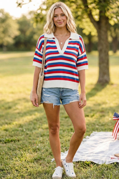 4th of July Americana Striped Lightweight Sweater Top