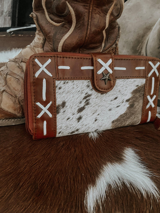 Cross Stiched Leather Cowhide Womens Wallet