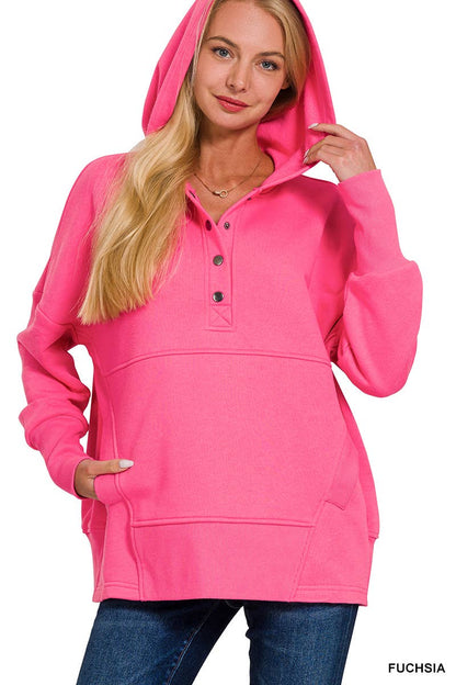Fleece Half Snap Button Hooded Sweatshirts