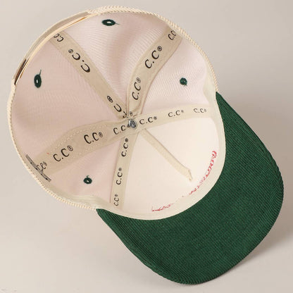 Merry Text Embroidery Two-Tone Corduroy Cap