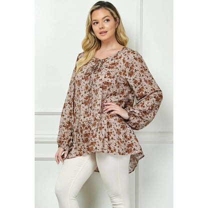 Plus Size Floral Peplum Puff Sleeve Top