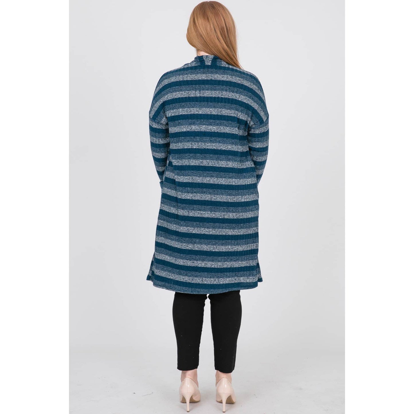 PLUS STRIPE KNIT LONG SLEEVE CARDIGAN