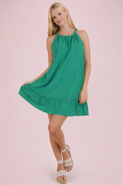 Halter Neck Ruffle Detail Mini Dress