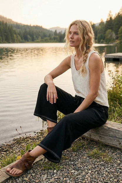 Relaxed Wide Leg Drawstring Knit Pants