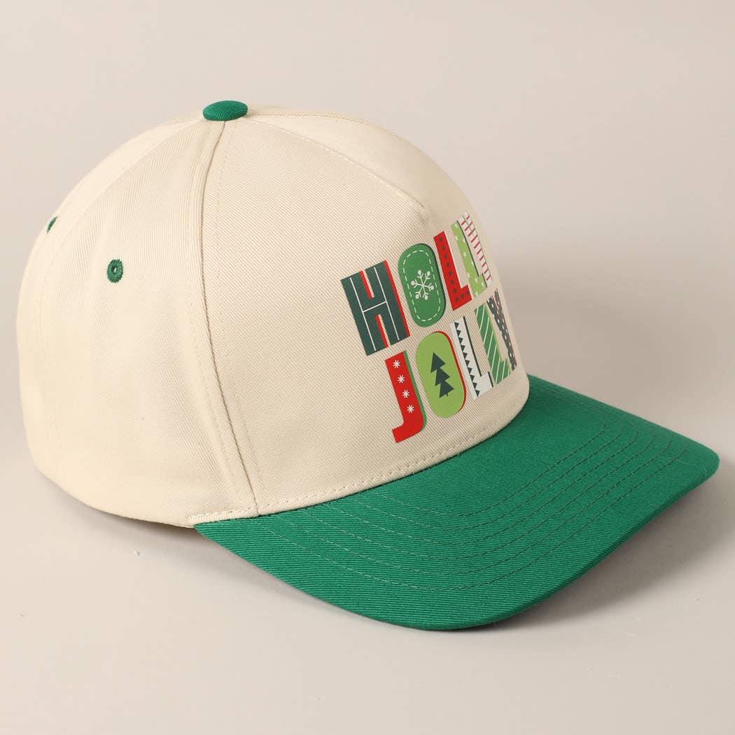 Holly Jolly Colorful Text Two-Tone Canvas Cap