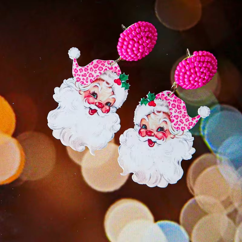 Charming Santa Claus Leopard Print Dangle Earrings