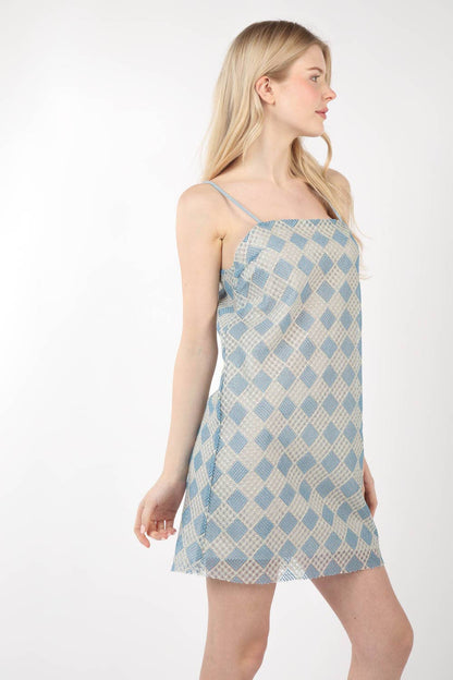 VD33900-Checkered Printed Summer Mini Dress