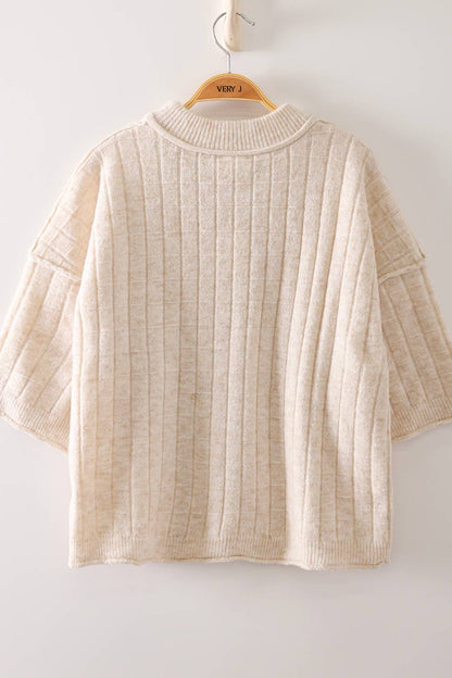 12W3734N-Cropped Length Ribbed Knit Sweater