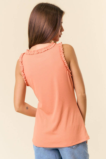 SOLID KNIT TANK WITH RUFFLE TRIM