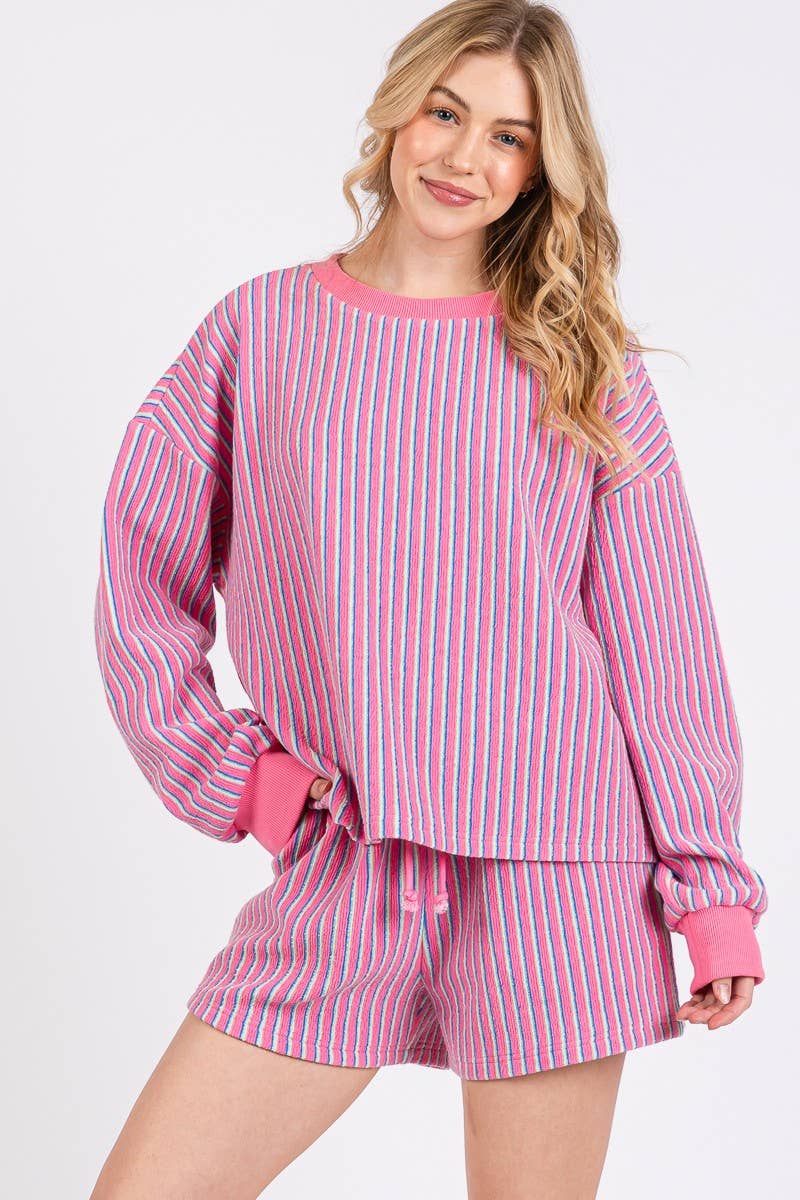 KNIT STRIPED PULLOVER AND SHORTS SETS