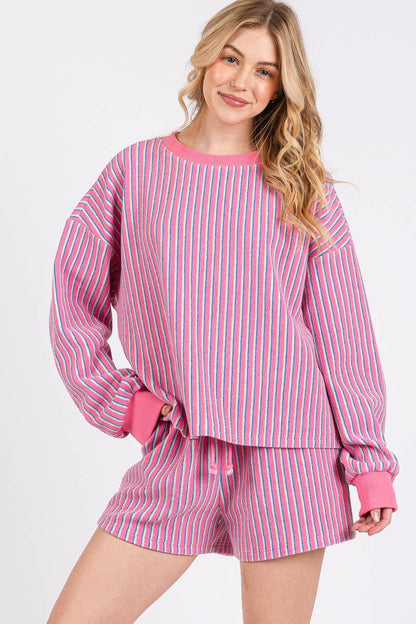 KNIT STRIPED PULLOVER AND SHORTS SETS