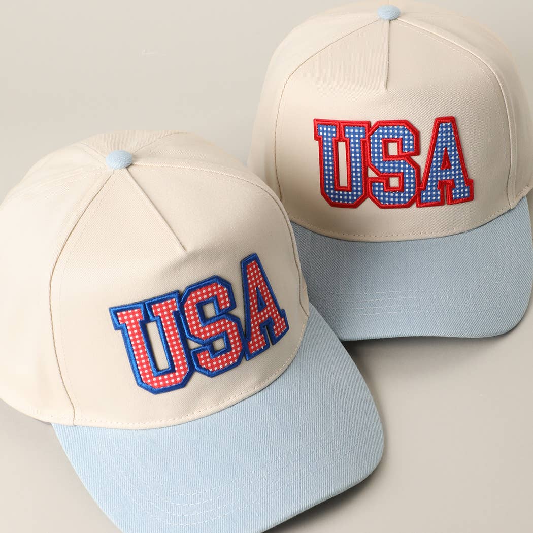 USA Flag Patch Denim Two-Tone Baseball Cap