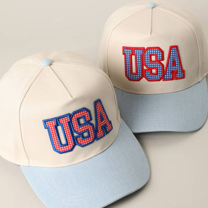 USA Flag Patch Denim Two-Tone Baseball Cap