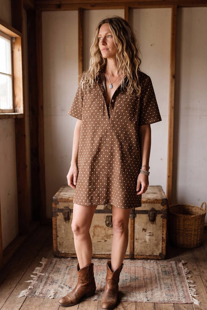 Polka Dot Denim Shirt Dress