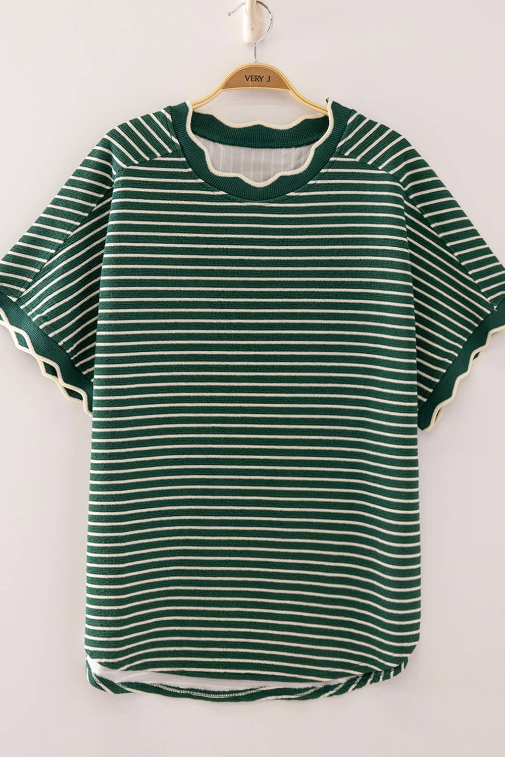 Scallop Trim Stripe Knit Top