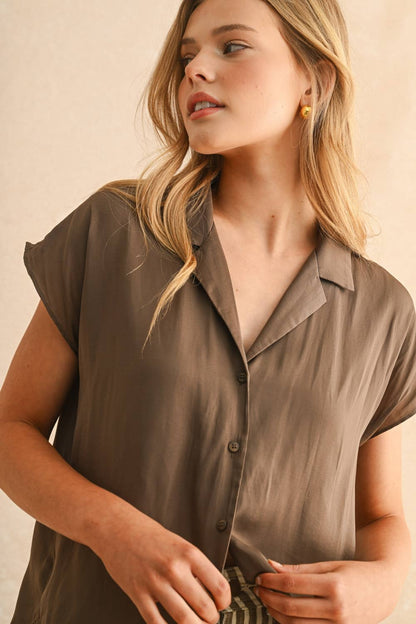 BUTTON DOWN CAP SLEEVE SHIRTS