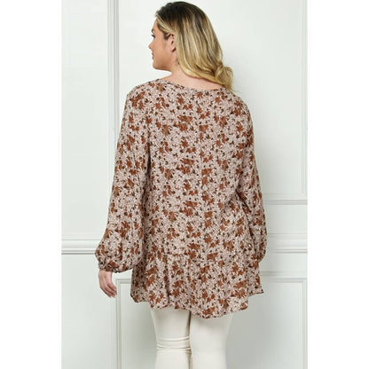 Plus Size Floral Peplum Puff Sleeve Top