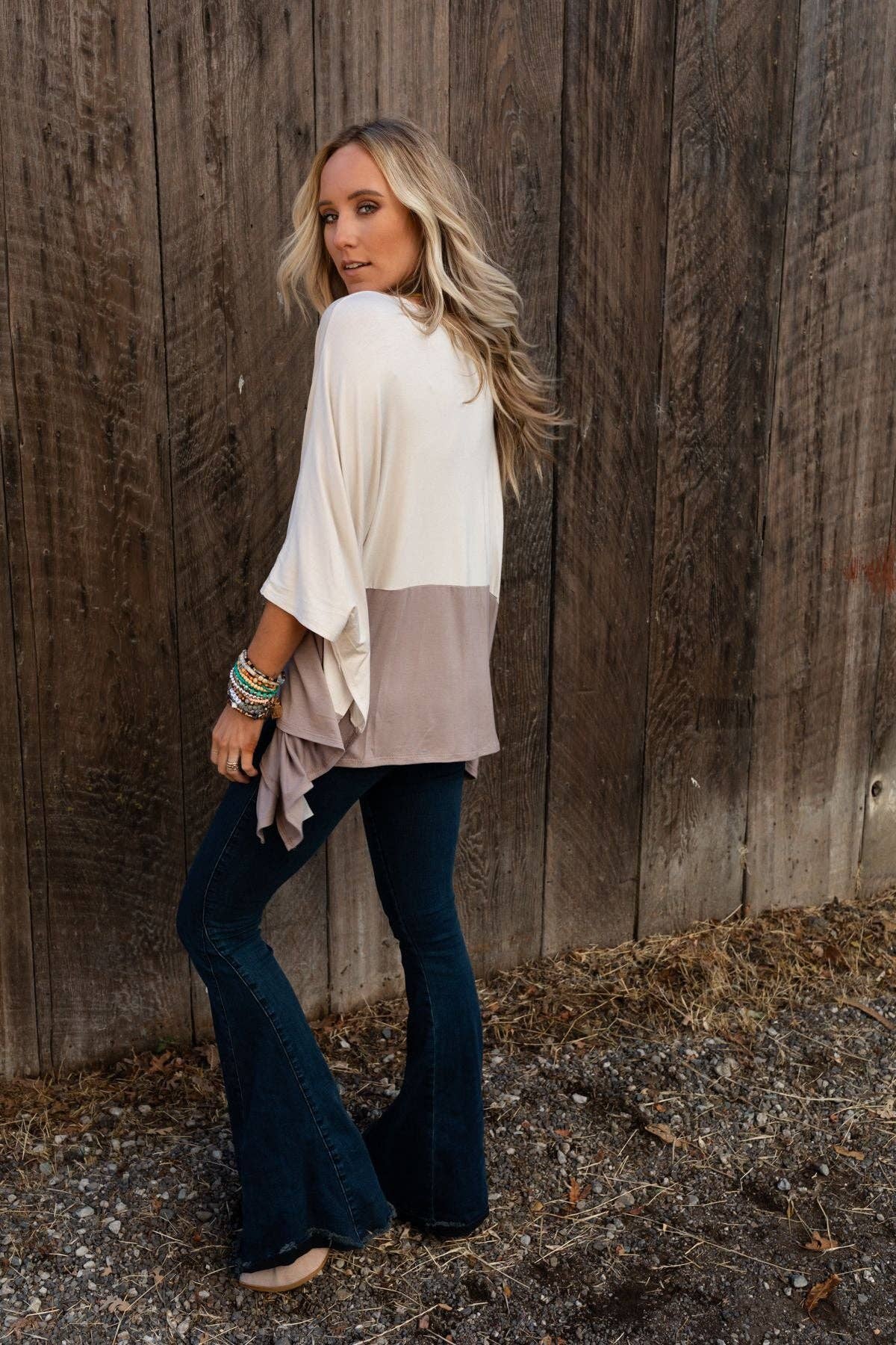 Oversized Coffee Sunsets V Neck Top - Brown