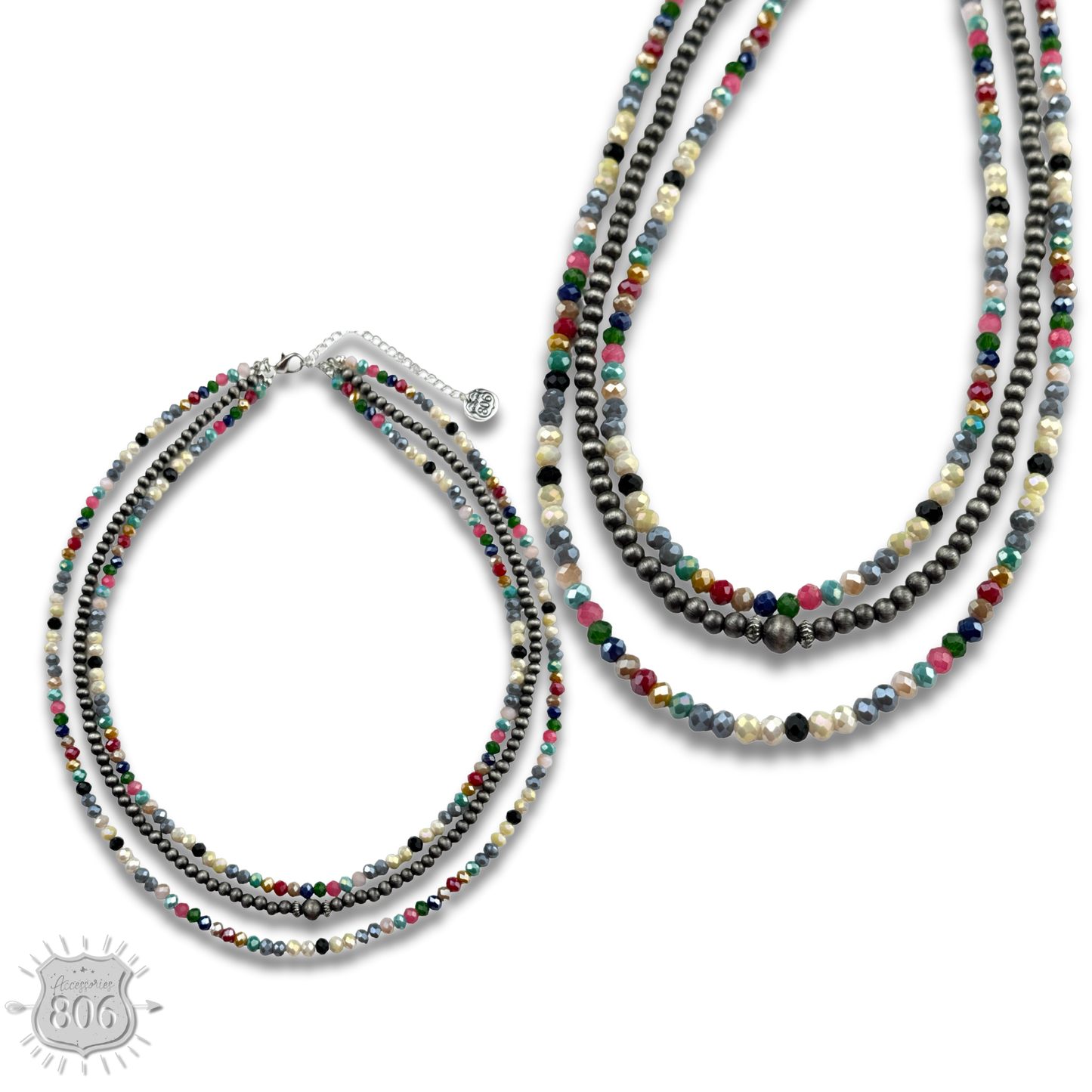 Multi-color and silver beaded necklace