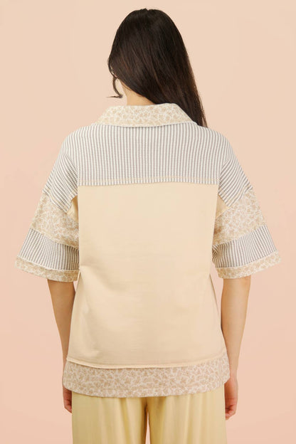 Oversized Half Button Down Collared Knit Top