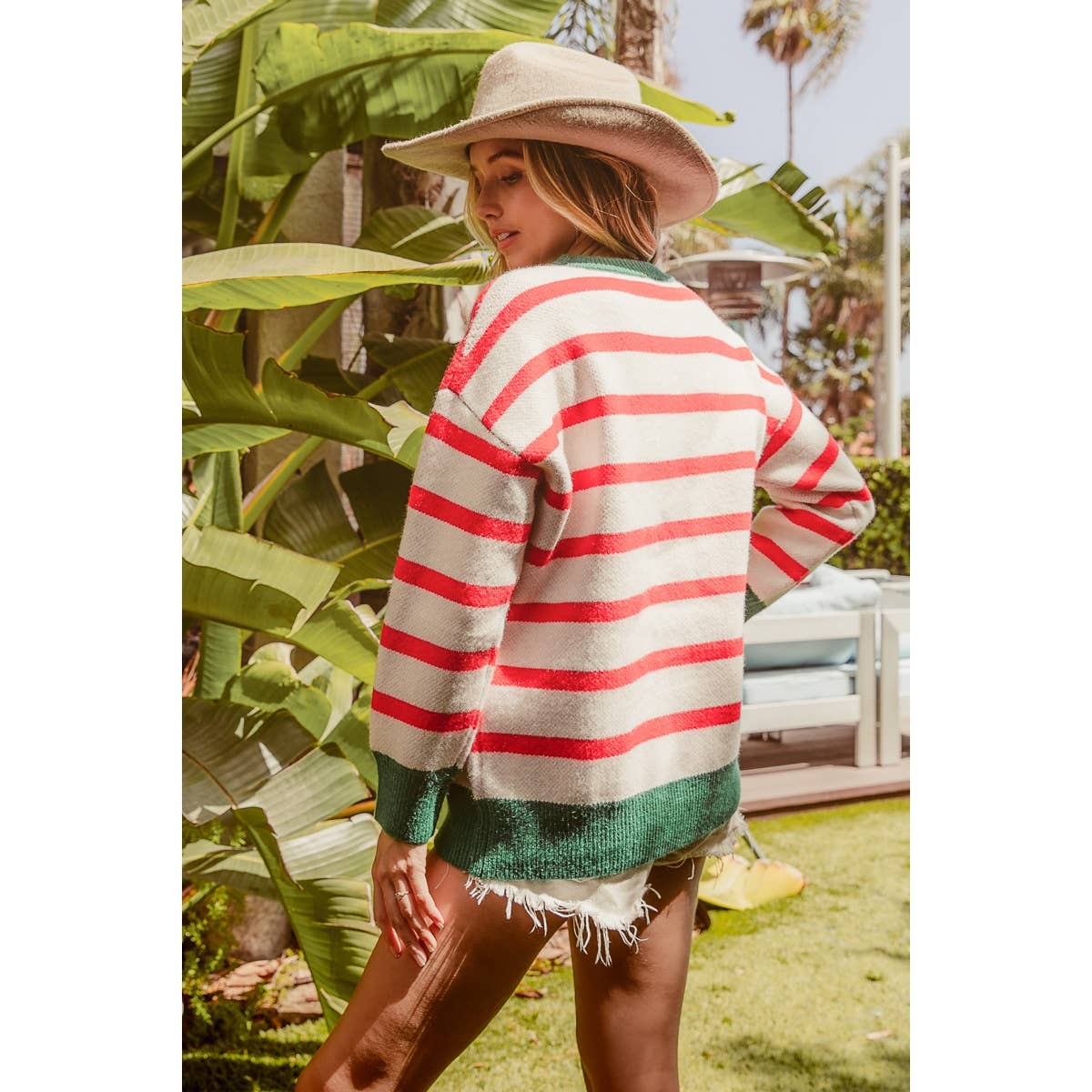 CHRISTMAS THEME STRIPE KNIT TOP