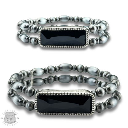 Burnished silver bead rhinestone bracelet