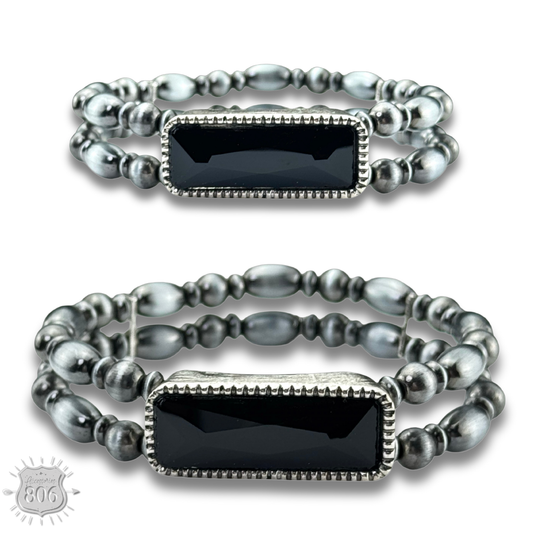 Burnished silver bead rhinestone bracelet
