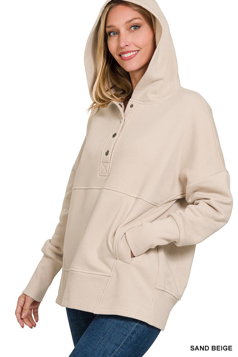 Fleece Half Snap Button Hooded Sweatshirts