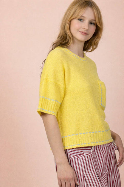 12W3636N-Stitch Detail Knit Sweater Top
