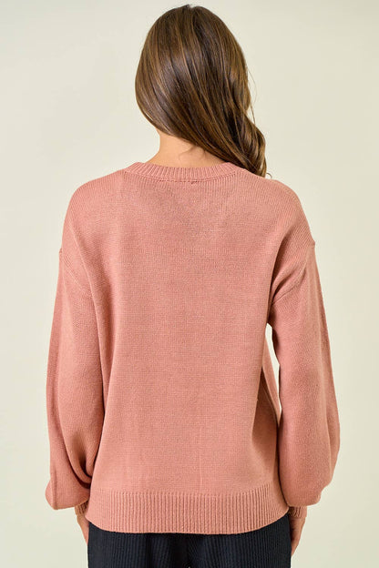 HOWDY' EMBROIDERED ROUND NECK OVERSIZED SWEATER -43995T-4