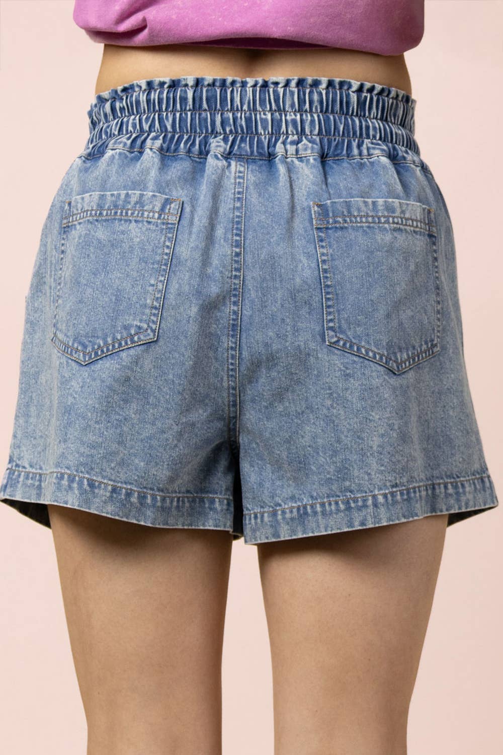 PLUS SIZE Elastic Waist Washed Chambray Shorts